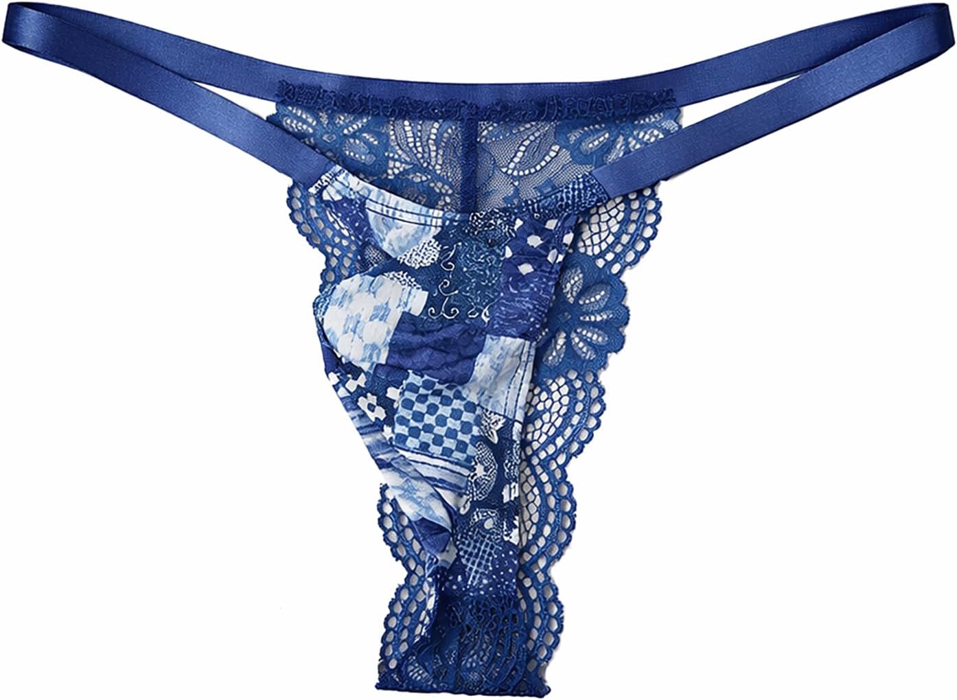 Men’s Lace Thong Underwear, Low Rise Breathable Floral Mesh Briefs with Oriental Pattern, Soft Lightweight Sexy Men Lingerie