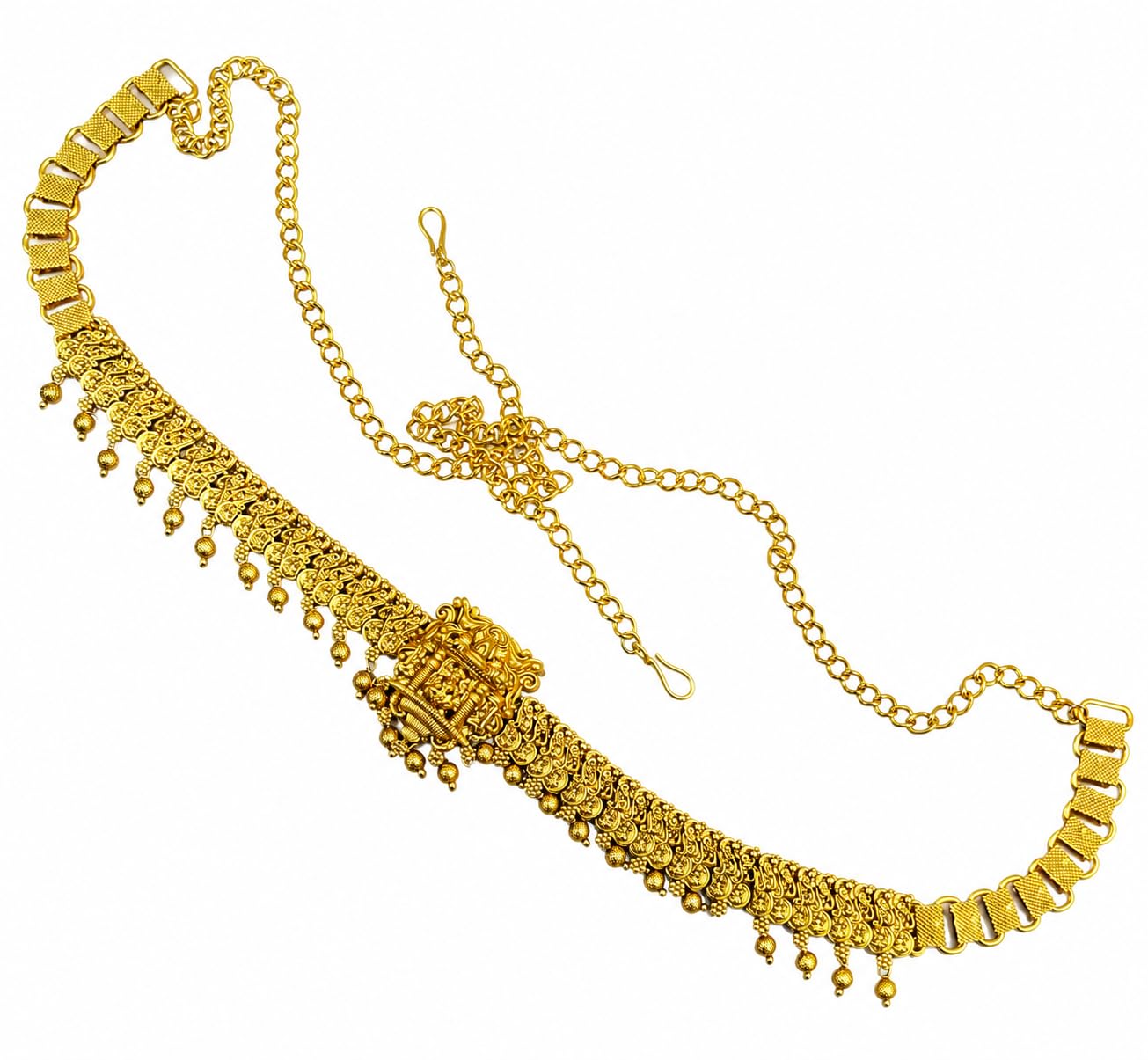 Gold-Toned Traditional Waist Belt with Deity Motif and Beads-image-34