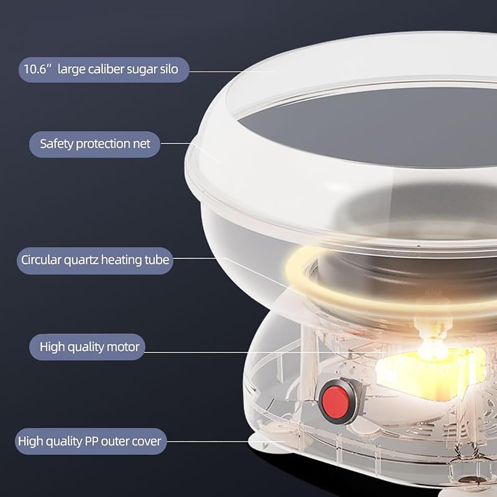 Máquina de algodón de azúcar para niños, precalentamiento rápido y motor estable, ideal para fiestas de cumpleaños y regalos