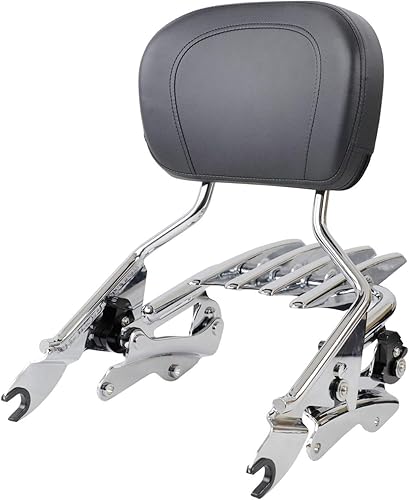 Miniatura 7 de AUFER Respaldo de pasajero desmontable cromado con almohadilla Stealth para montaje en portaequipajes de 4 puntos compatible con Touring Road Street