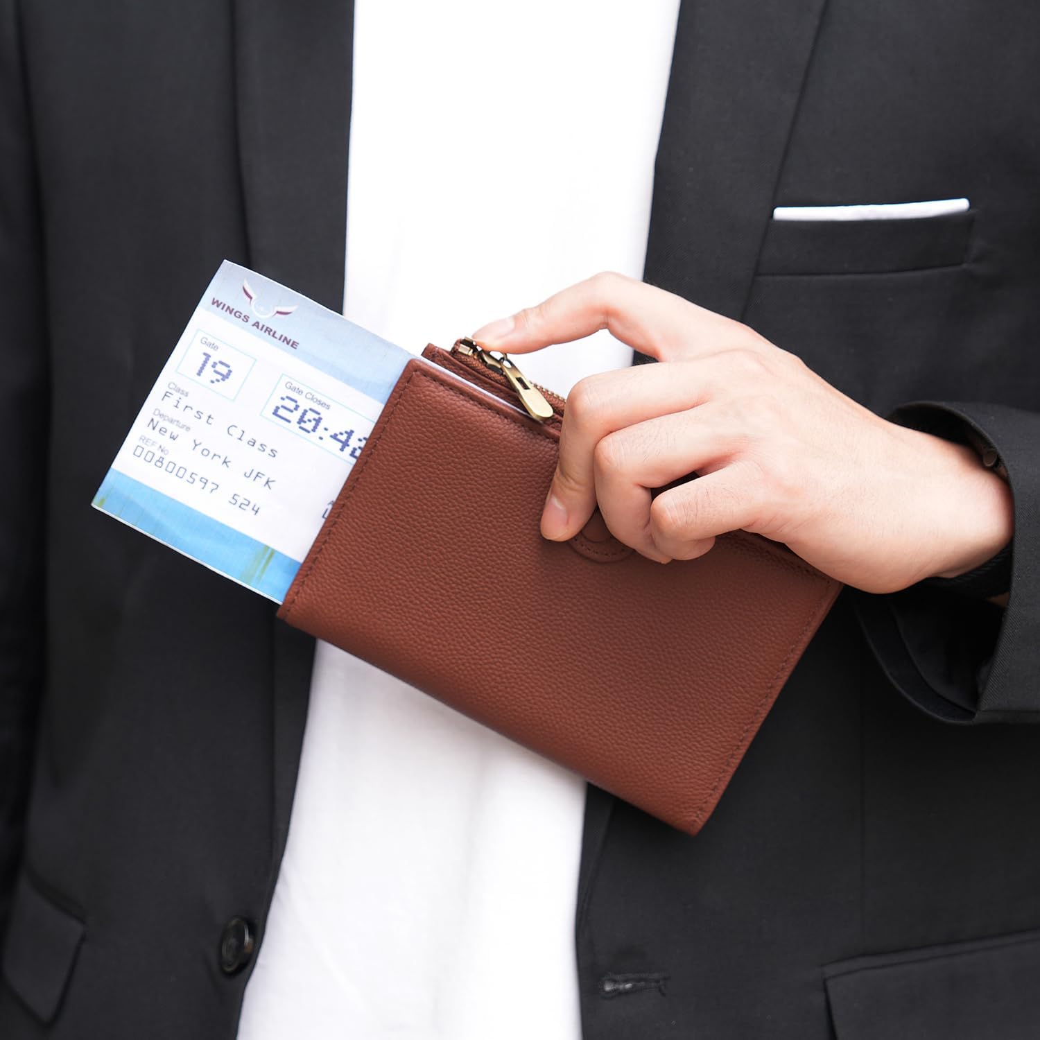 Leather Passport Cover Wallet Travel Essentials Holder with Zipper Pocket