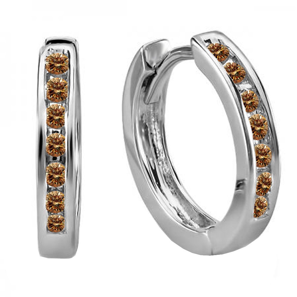 Dazzlingrock Collection 0.20 Carat (Ctw) 10K Small Round Huggie Hoop Earrings 11 Mm Diameter, White Gold