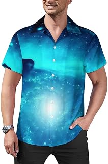 Blue Galaxy Mens Shirts Hawaiian Short Sleeved Cuban Collar Graphic Tees Tops