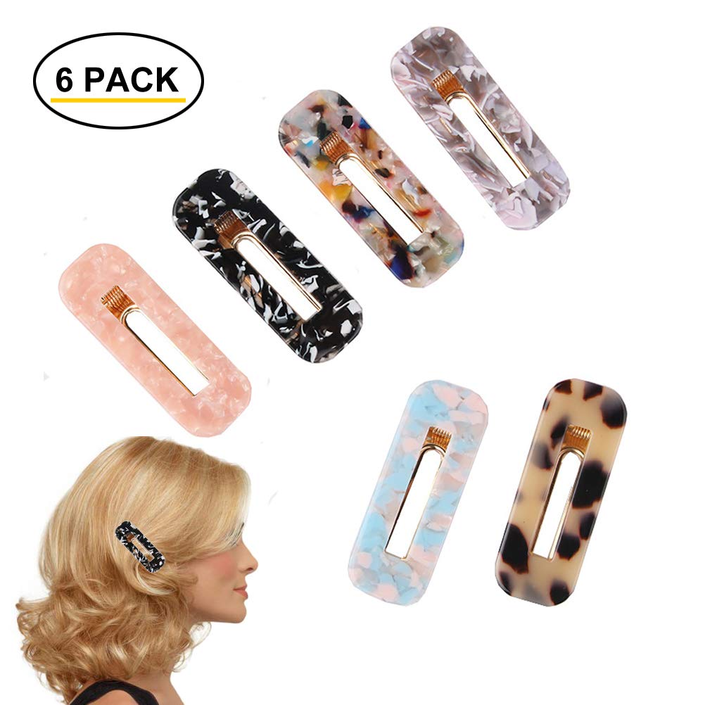 Fashion Hair Barrettes Set, 6Pcs Non-Slip Acrylic Hair Clips Duckbill Clip with Rhinestone Hairpin Hair Accessories for Baby Girls Kids Women (Size #1)