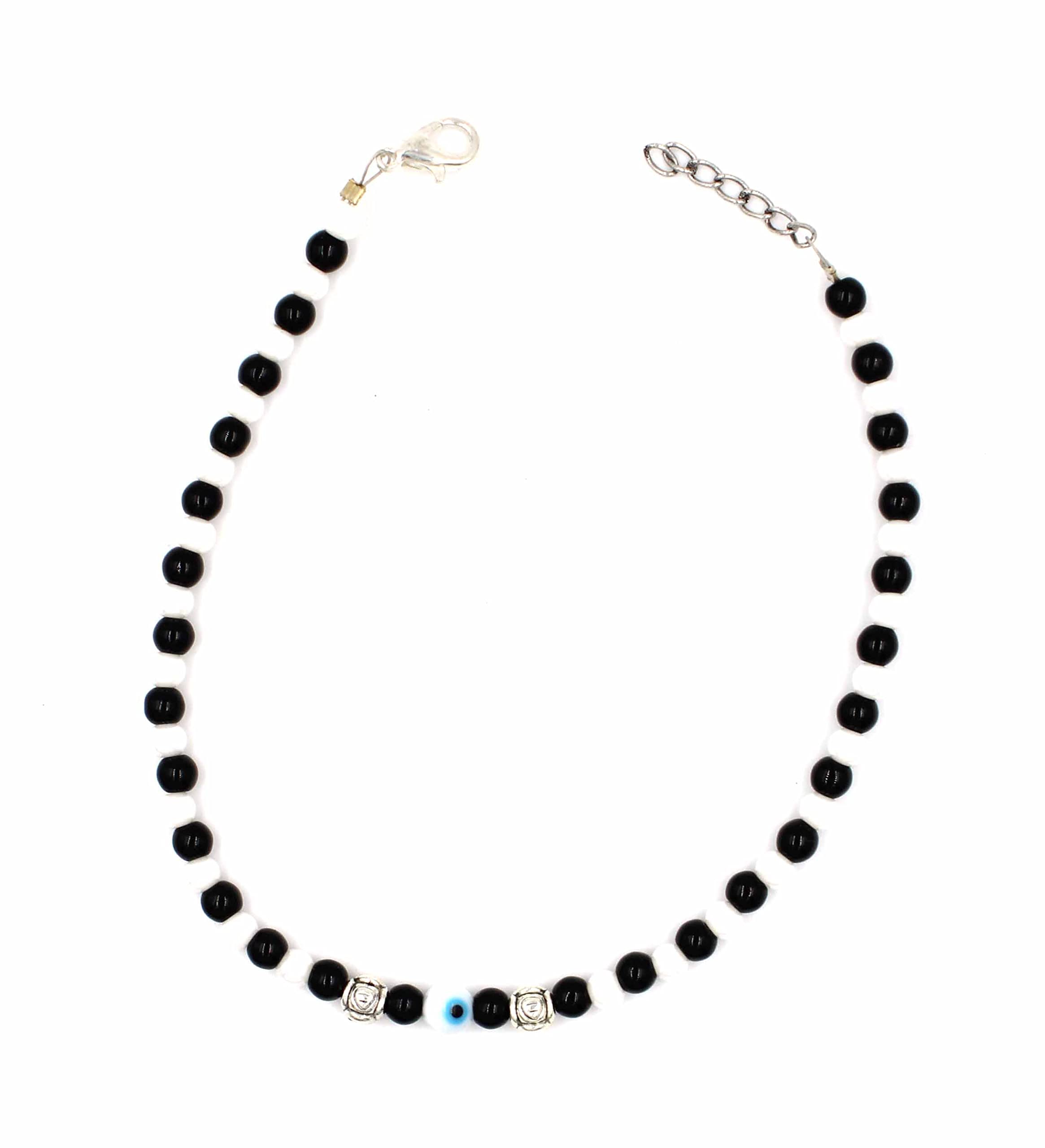 GURJARI JEWELLERS Handmade German metal silver Glossy Black Beads Chain Anklet For Women | girls | Nazariya |Anklet |Payal | Nazar Battu | single leg a553 (a545) (B0BSH8WJSN) Amazon Price History, Amazon Price Tracker