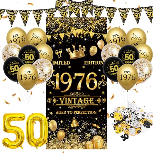 50 Globos Cumpleaños Decoracion Chica Chico,Globos Pancarta Feliz Cumpleaños Negros Dorados,50 Años Happy Birthday Decoracion