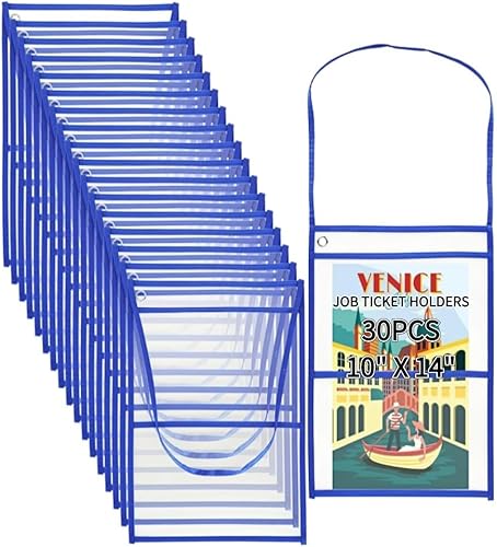 30 soportes para boletos de trabajo de 10 x 14 pulgadas con correa para colgar, soporte transparente para boletos de trabajo en ambos lados con 2