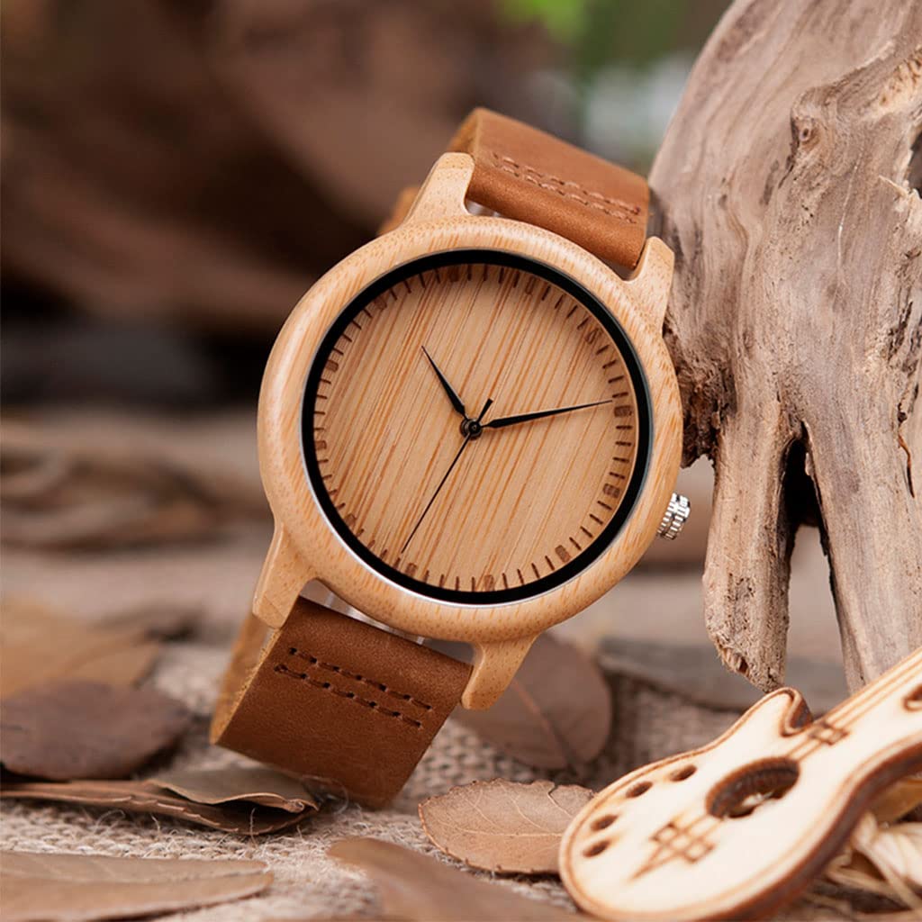 YABEME Orologio da Uomo in Legno Vichingo, Eleganti Orologi da Polso Casual al Quarzo Combinati in Legno e Acciaio Inossidabile con Cinturino in Pelle, Regali di Moda Unisex