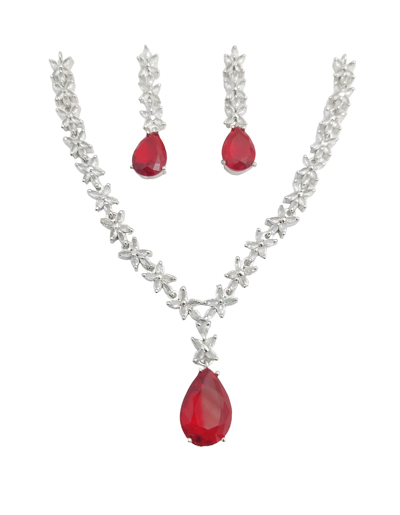 Dazzling American Diamond Drop Necklace Set – Elegant Jewelry for Women, Sparkling Pendant and Earrings, Ideal for Special Occasions and Gifts (Red) (B0CY1Z7P7Q) Amazon Price History, Amazon Price Tracker