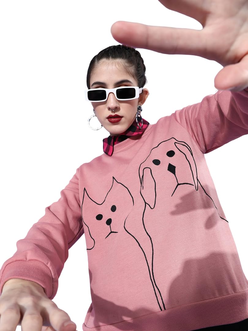 athena lifestyle Women and Girls Fleece Regular Fit Long Sleeves Solid Pink Sweatshirt-picture-22
