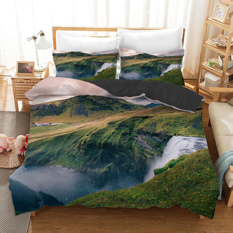 Housse de Couette 220x240 Anti-Plis Canyon Vert en Microfibre pour Lit Adulte