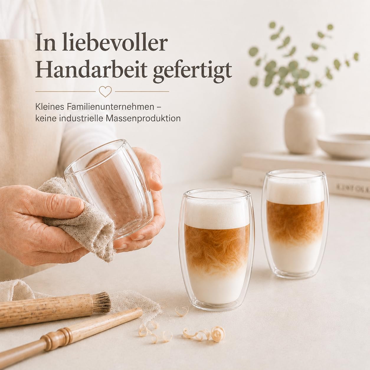 LAPRESO® Latte Macchiato Gläser doppelwandig 6er Set 450ml - Doppelwandige Gläser modernes Design Cappuccino Tassen Teegläser aus Borosilikatglas