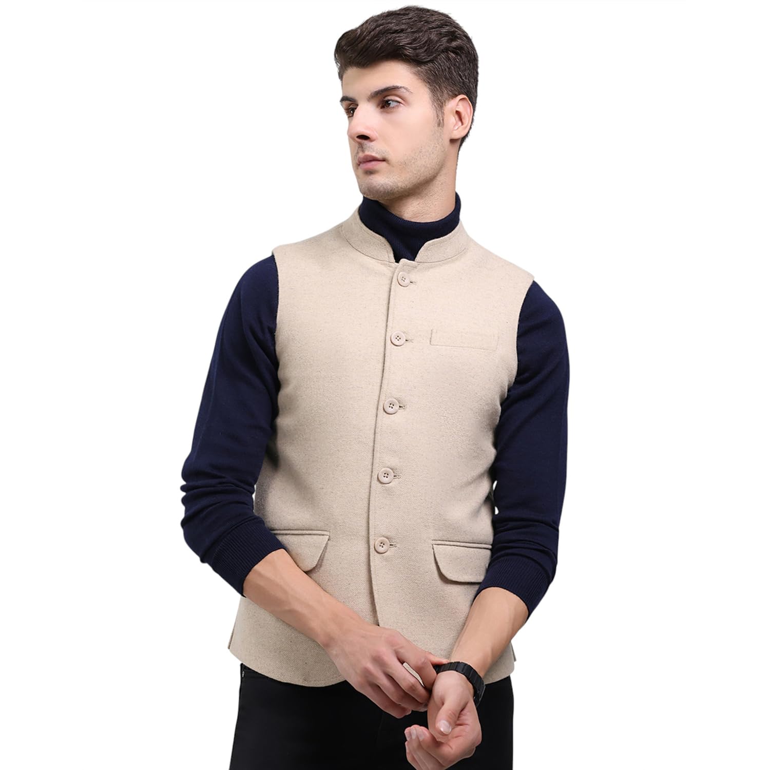 monte carlo Men Regular Fit Solid Band Neck Side Pocket Button Closure Sleeveless Winter Jacket | Full Sleeve Zipper Jacket | Winter Wear For Men (Pack Of 1)-picture-16