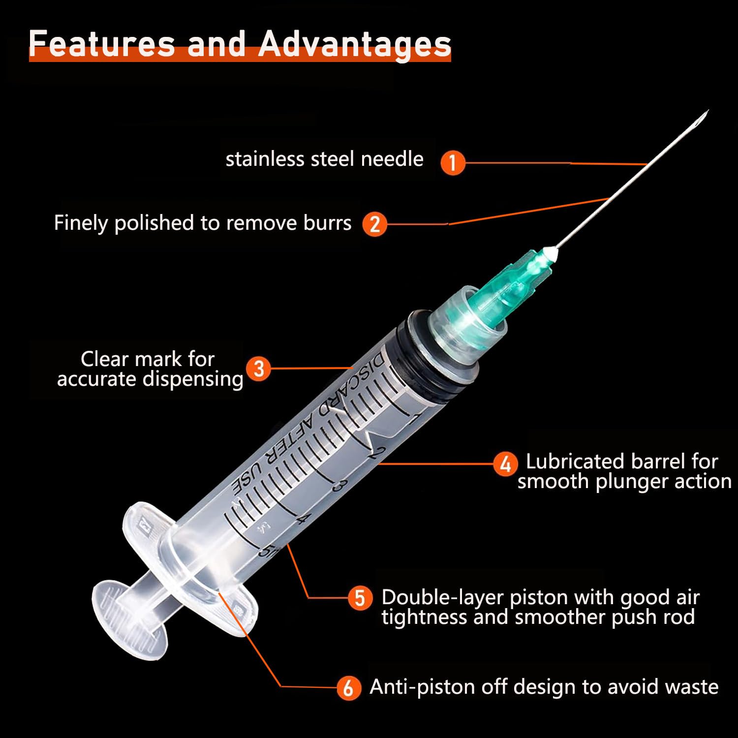 50 Pack 5ml/cc Disposable Luer Lock Lab Syringes with 21Ga 1.5 Inch Needle — Amazon image 3
