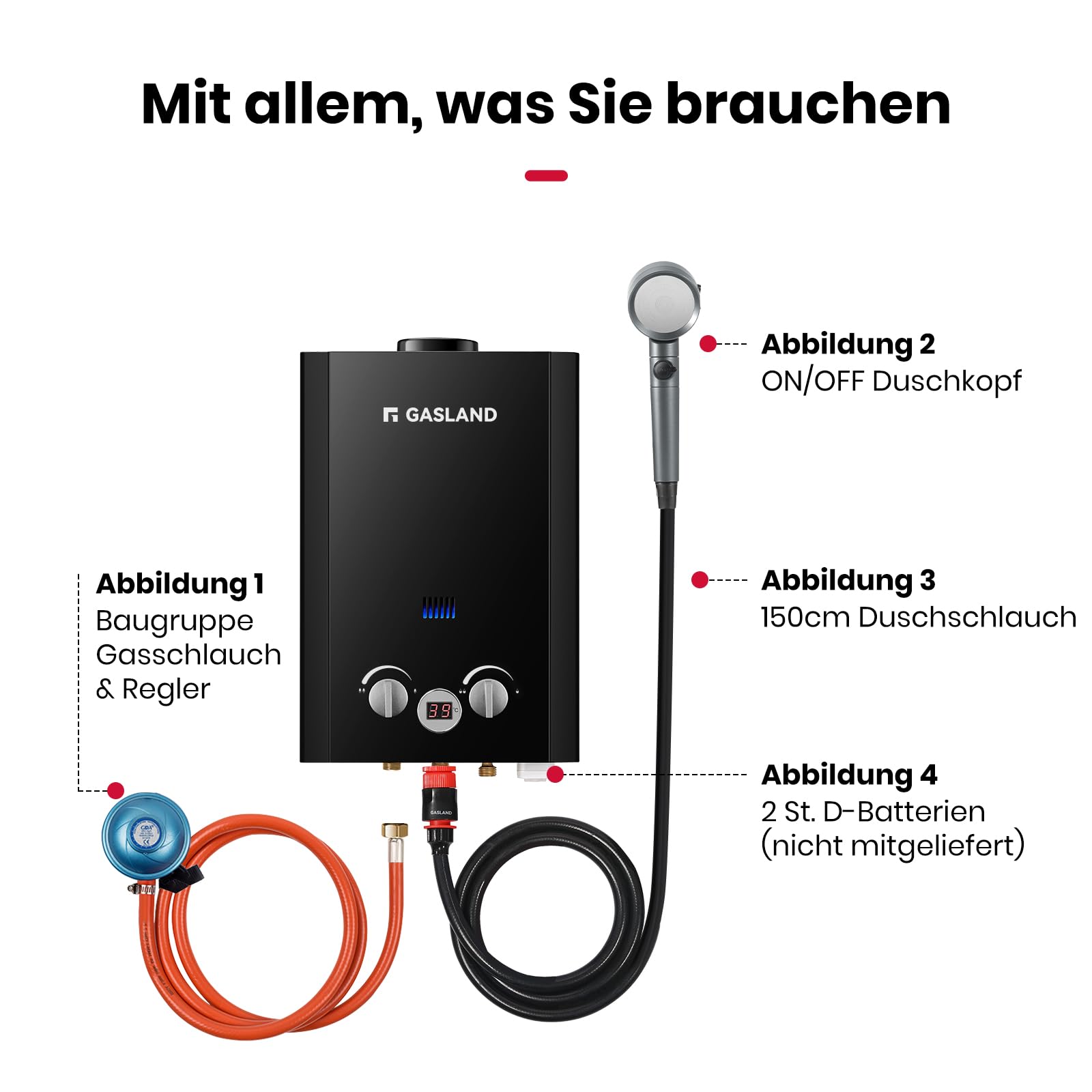 GASLAND BE264B chauffe-eau à gaz 10L 30/37mbar, système de douche chaude sans réservoir pour l'extérieur avec affichage numérique, chauffe-eau LGP instantané pour la douche de camping-car Shower