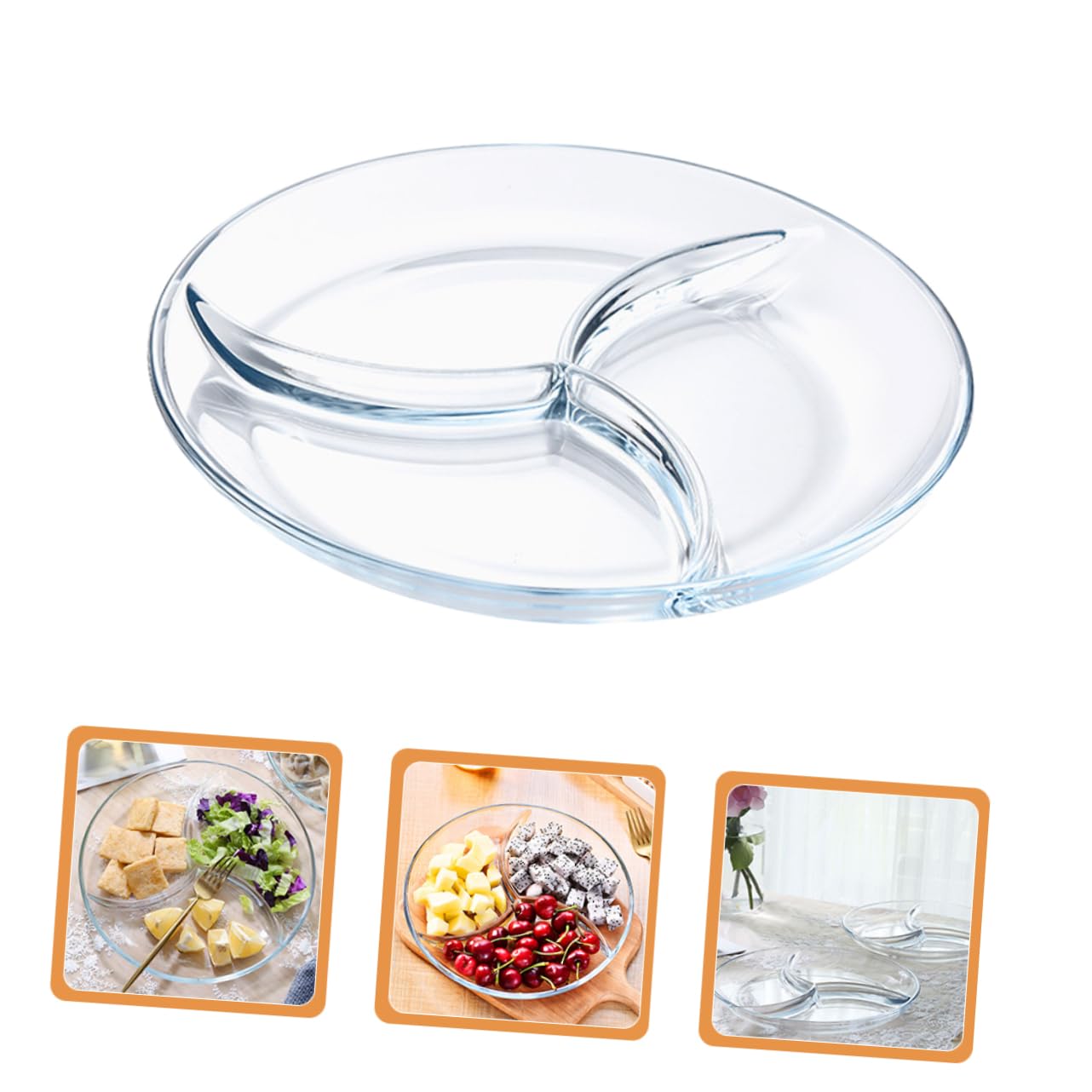 Assiette Pratique pour Réchauffer les Aliments Divisée à 3 Compartiments et Verre Trempé Contrôle des Portions Pique-niques Barbecues