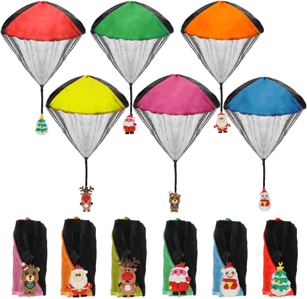 VOMAOK6 Pack Christmas Parachute Toy Outdoor Hand Throw Flying Toys for Kids Boys Girls Christmas Stocking Stuffers Gifts