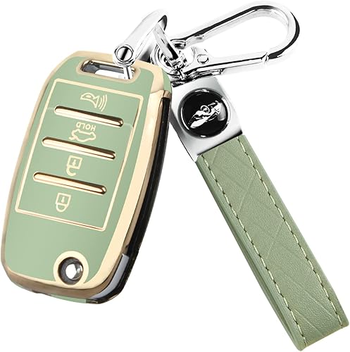 Funda para llavero Kia Flip, funda de TPU suave para llavero Sorento Sportage Rio Soul Forte Optima plegable, verde