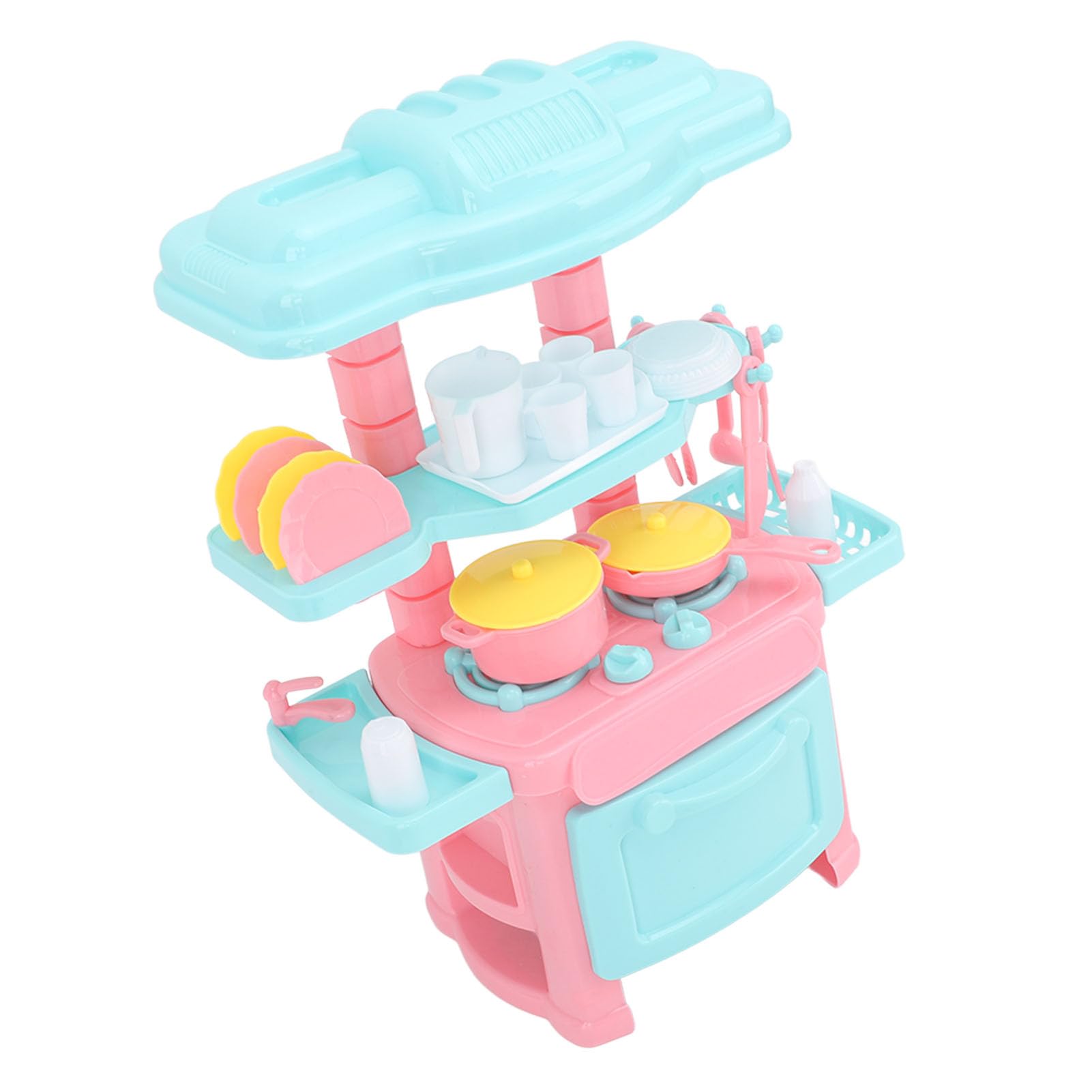 Integrated Cooking Toy Set, Lifelike Design Interactive Play Kitchen Set with Smooth Edges for Pretend Play, Including Various Accessories and Food Ingredients