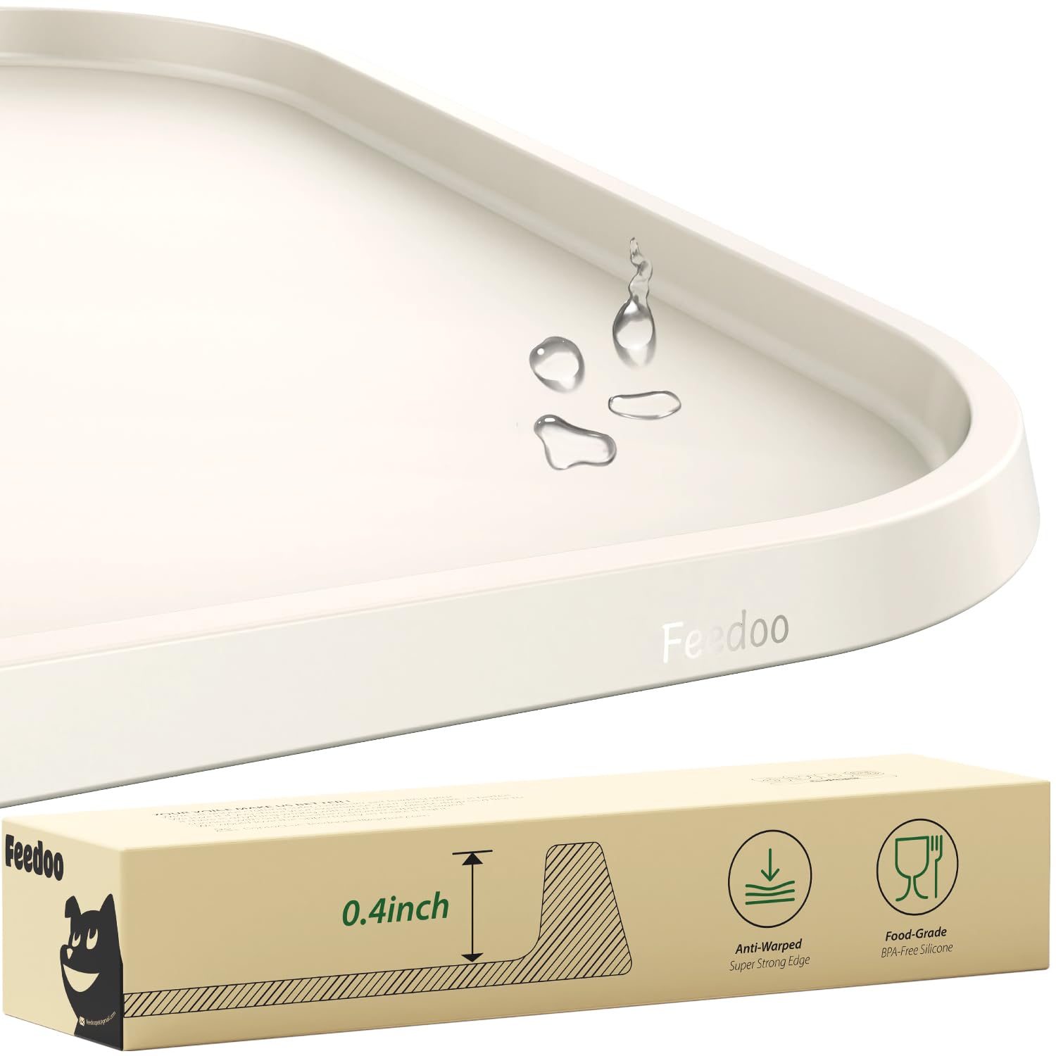 Feedoo Napfunterlage Katzen, Superdicker Silikonmatte, Erhöhter Rand Napfunterlage Hund,wasserdichte Silikon-Platzierung für Futternäpfe,Napfunterlage Groß(Sandweiß)