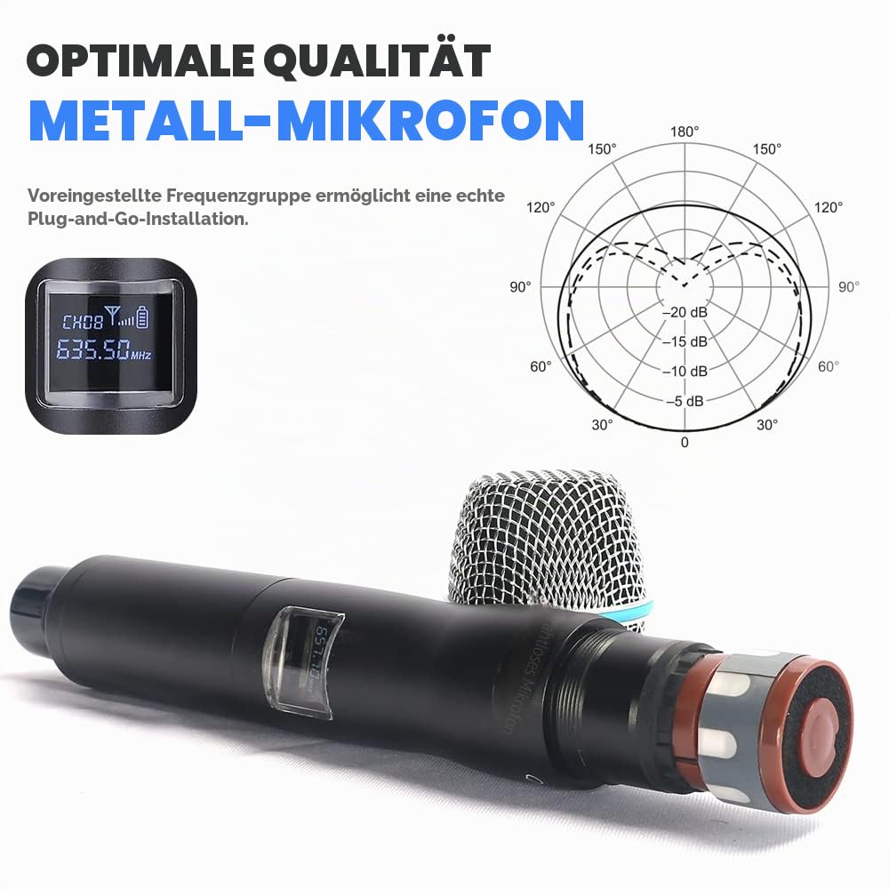 BOMGE UHF Metall Dual Handheld Wireless Mikrofone & Systeme für Karaoke, Gesang, Meeting, Party, Kirche, DJ, Hochzeit, 240U