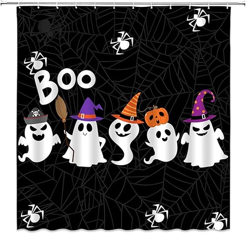 Cortina de ducha de fantasmas de Halloween, fantasma, fantasma, espeluznante, divertida, espeluznante, calabaza, telaraña, noche de terror, mágica,