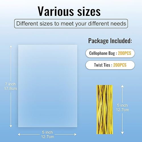 Miniatura 2 de MORIDA 200 bolsas de celofán de 5 x 7 pulgadas, bolsas de celofán transparentes, bolsas de regalo para tartas, bolsas de caramelos, bolsas de