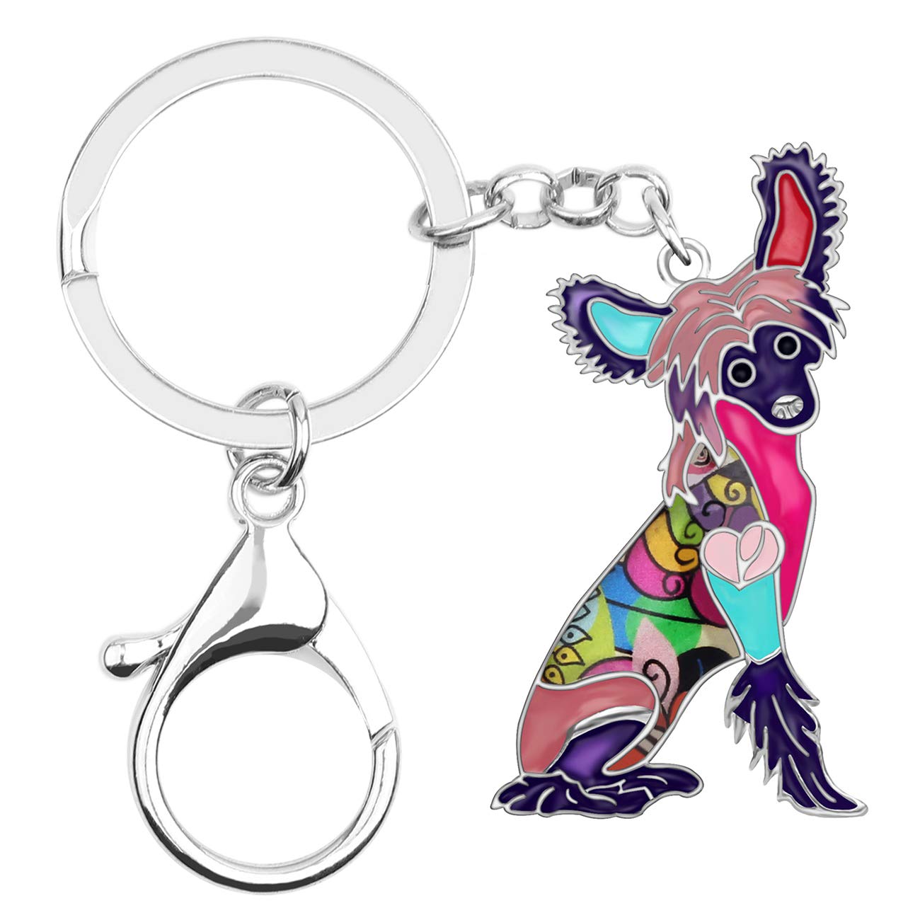 Weveni Women's Purple Alloy Chinese Crested Dog Keychain Pet Keyring Enamel Charms For Girls Car Wallet Bag (Purple)