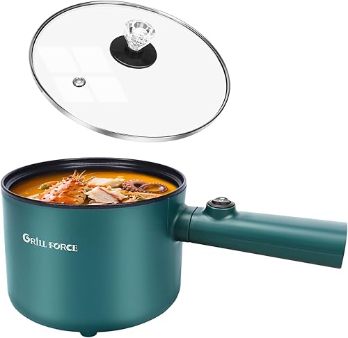 Olla eléctrica, olla de ramen de 1.8 L, cocina portátil, sartén antiadherente, olla eléctrica para pasta, huevo, filete, protección contra