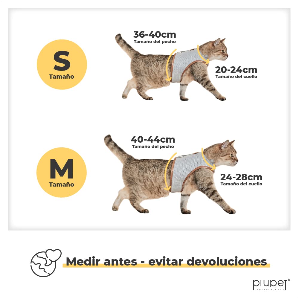 PiuPet® Arnes antiescape para Gatos (M) 1,2m - Collar Seguro y Robusto - Correa para Perro pequeño