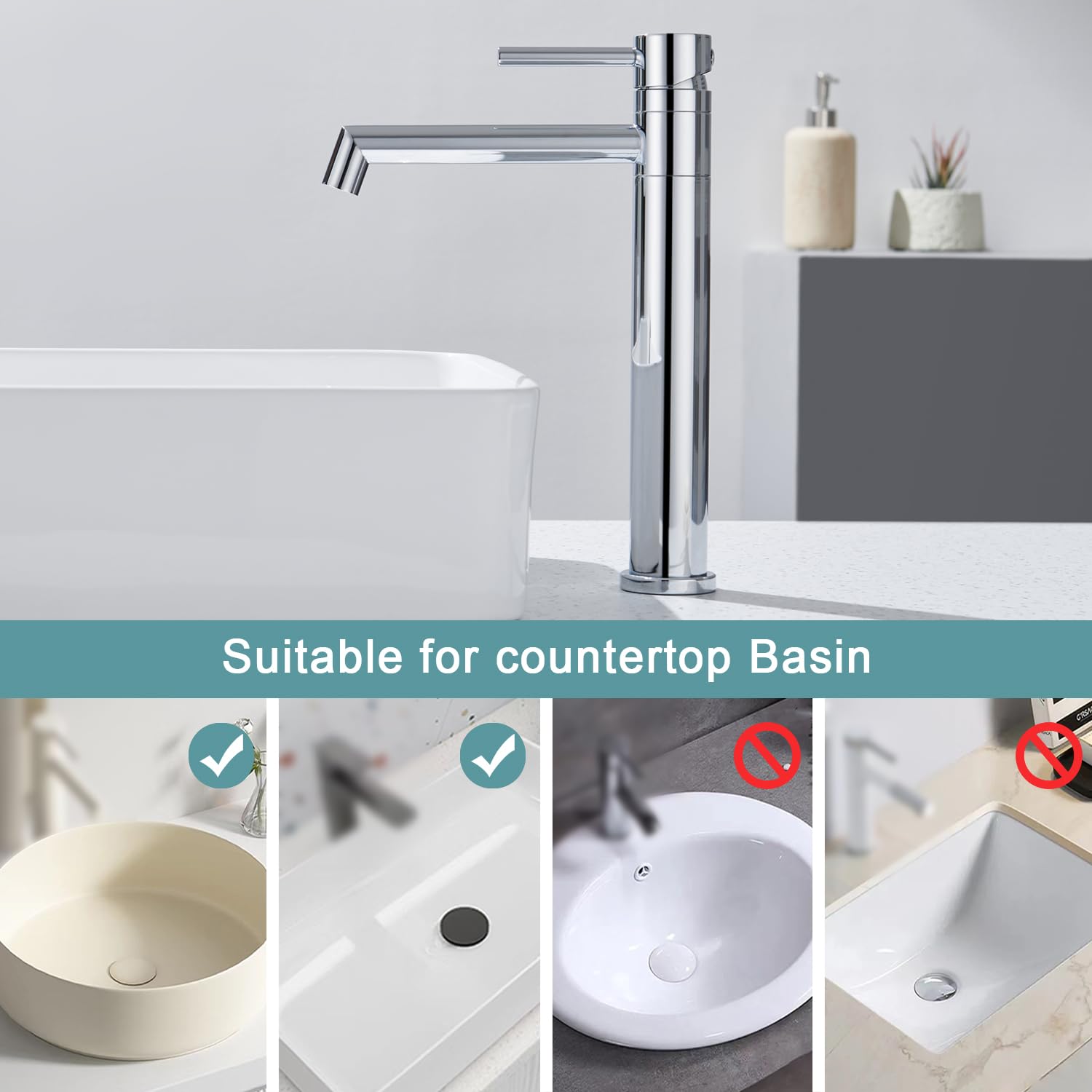 Ulytid Rubinetto per Lavabo Alto, Miscelatore per Lavabo in Cromo, Rubinetto per Il Bagno Con Rotazione a 360°, Altezza Del Beccuccio 204mm, Miscelatore Monocomando