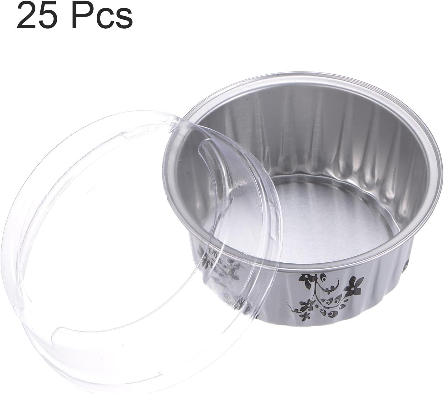 HARFINGTON 25Pcs Baking Cups with Lids 5oz Aluminum Foil Liners Mini Disposable Containers Cups holders Cases Boxes Pans for Dessert Wedding Party, Black Plum