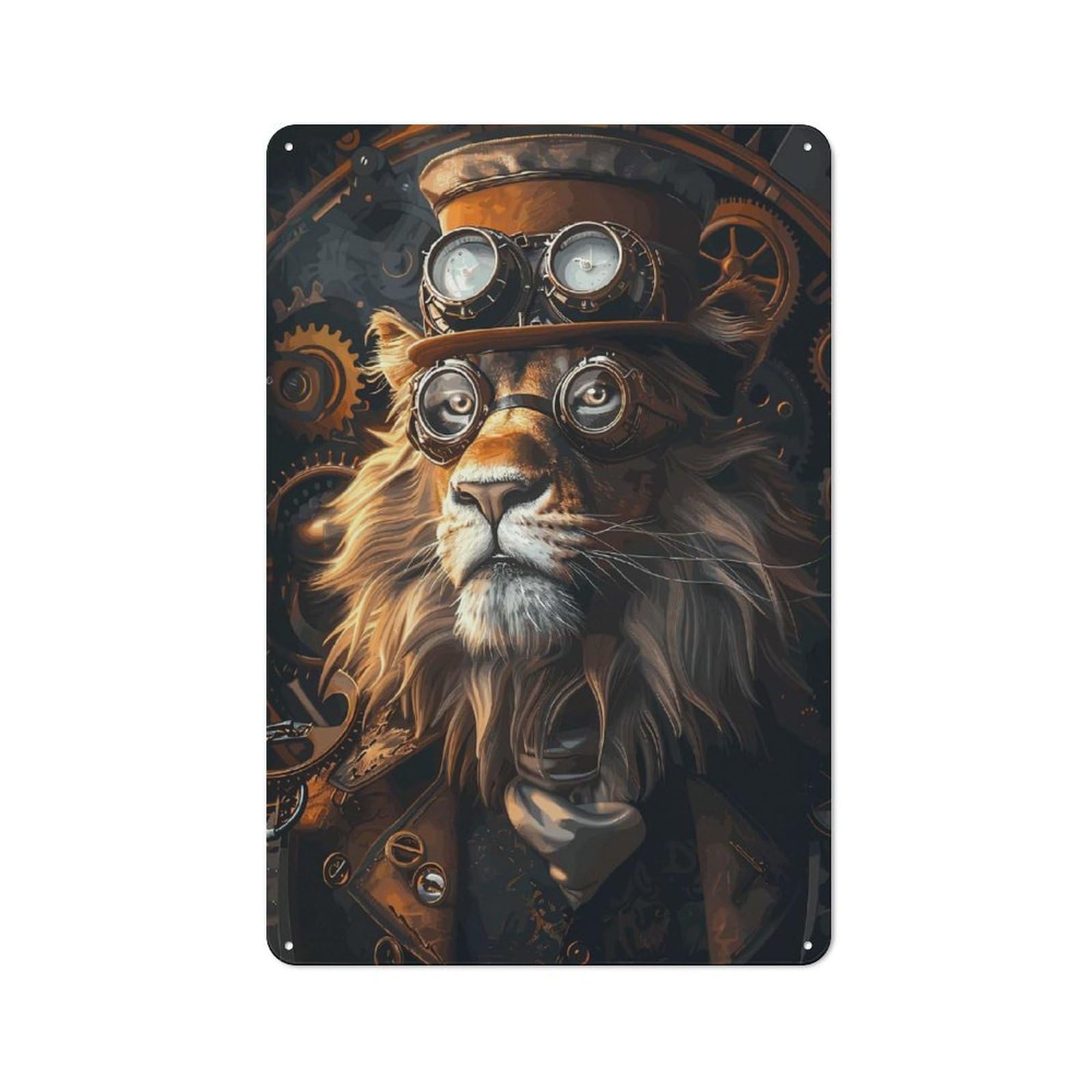 Junmoney Style-12 Decorative Tin Plaque With Steampunk Lion Animal Design 30X20cm, Decorative Novelty Wall Art For Bedroom, Kitchen, Office Or Living Room