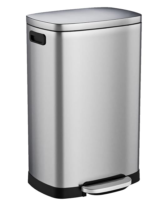 ELPHECO Kitchen Trash Can with Lid Soft Close, 13 Gallon / 50L Stainless Steel Pedal Garbage Can, Heavy-Duty Fingerprint Proof Step Wastebasket with 20 Bags, Removable Bucket, Home Office, Silver