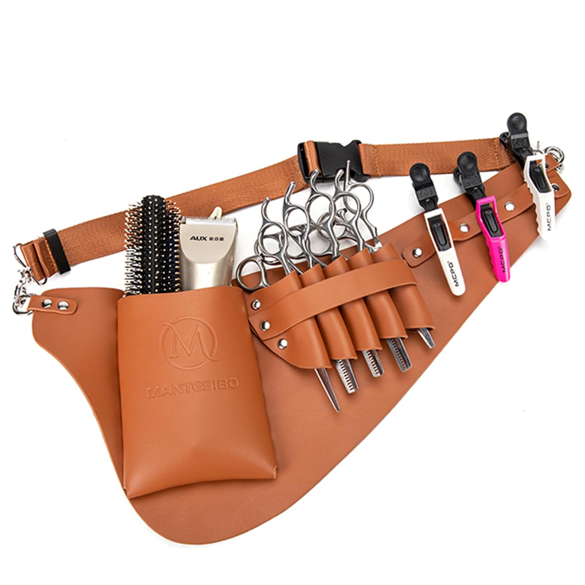 Borsa da cintura per parrucchieri, custodia per forbici, kit di strumenti per parrucchieri con cintura regolabile per pettini, rasoi, tagliacapelli, clip (LQ-YB-191 Marrone)