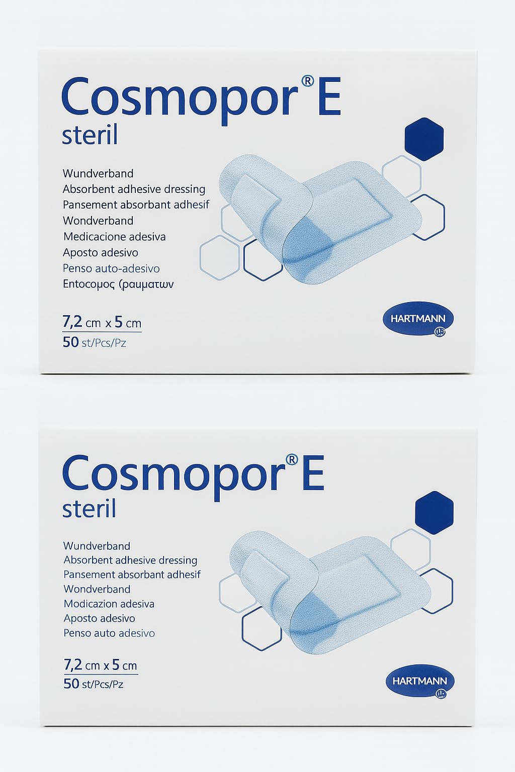 Cosmopor-E Sterile Absorbent Adhesive Dressing, 7.2cm x 5cm Pack of 50 (Pack of 2) | Non-Woven Wound Dressing | Hypoallergenic | Skin-Friendly & Breathable