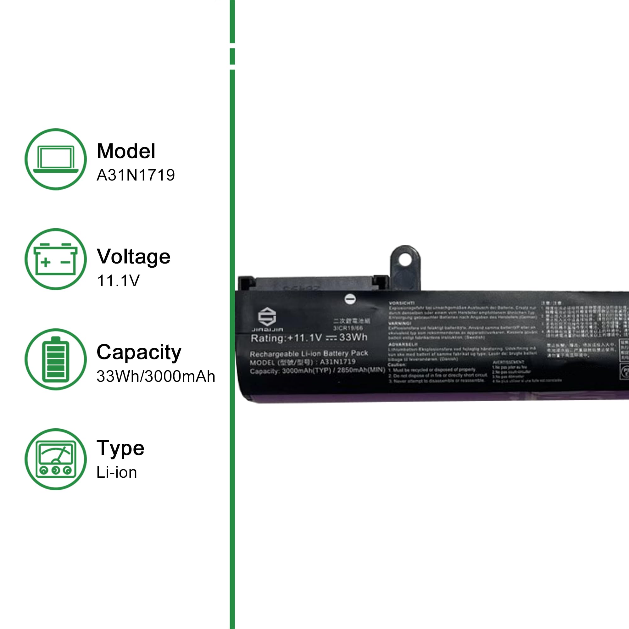 互換 適用の A31N1719-1 A31N1719 10.8V 33Wh 対応 For Y5000U X407UA