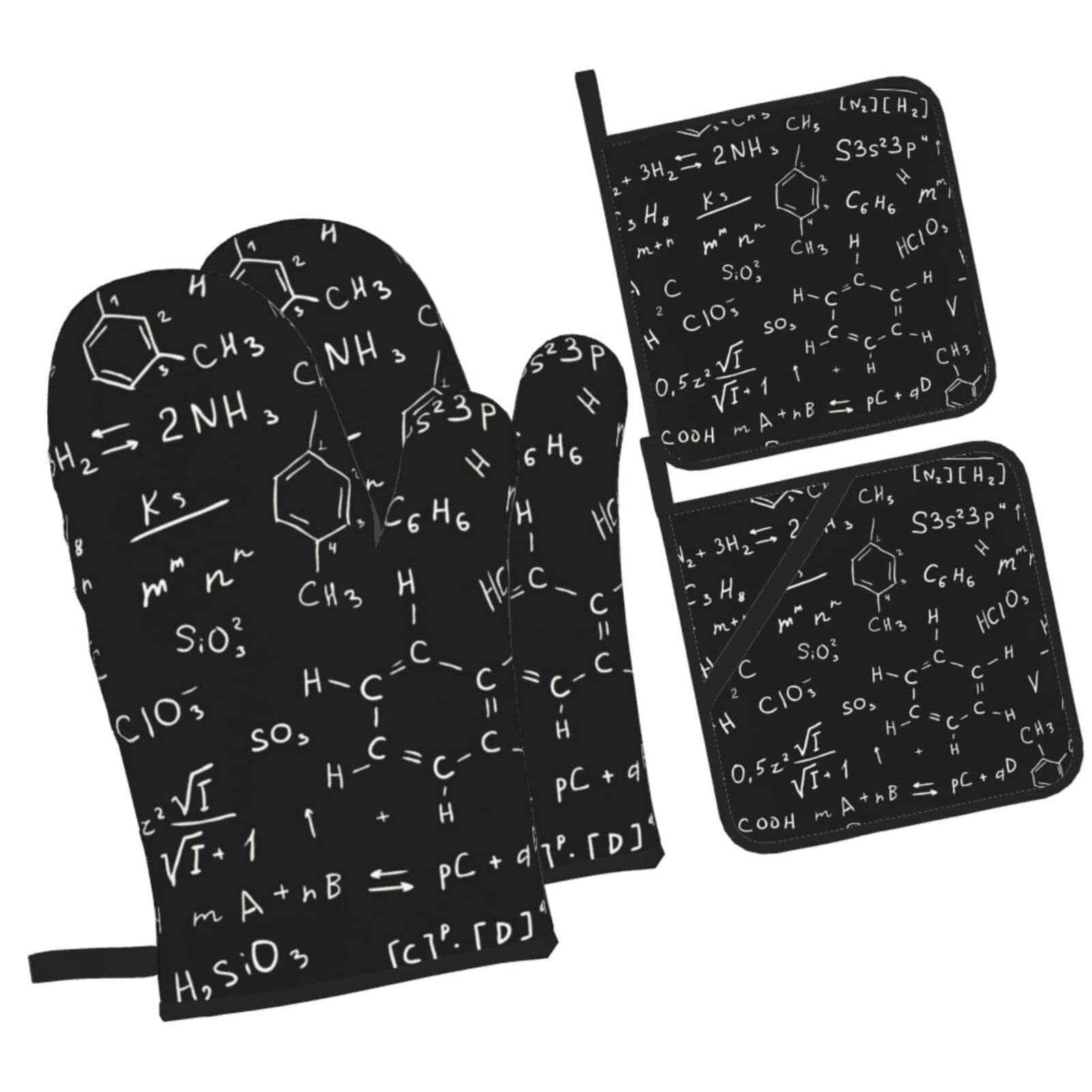 Chemical Background Oven Mitts and Pot Holders Sets, Christmas Oven Mitt Kitchen Heat Resistant Non-Slip Pot Holders Set for Cooking Baking BBQ