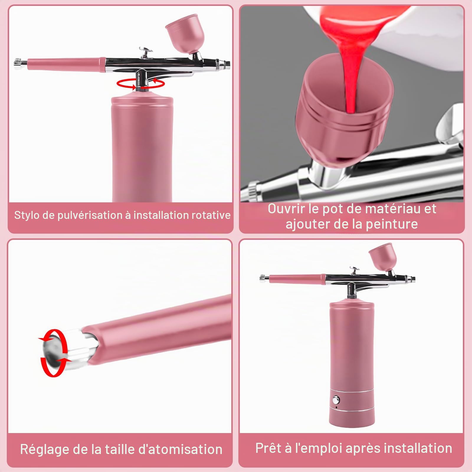 Kit d'aérographe portable, pistolet pulvérisateur à main rechargeable avec brosse, mini brosse à air avec compresseur pour nail art, décoration de gâteaux, maquillage, modelage de tatouage
