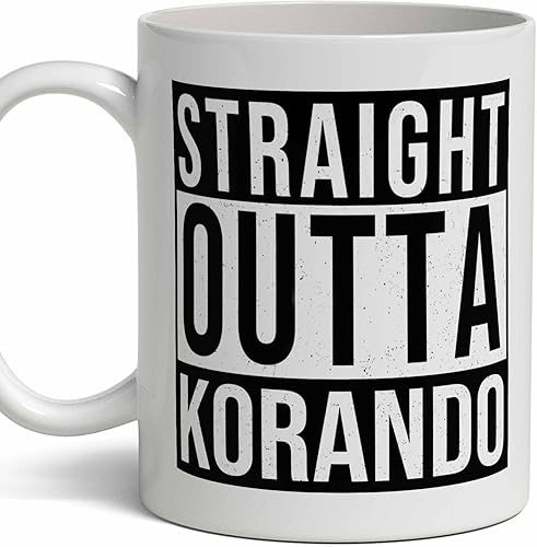Korando Last Name Gift. Personalized, Custom Straight Outta Surname Sign Coffee Mug. 11 Ounces.