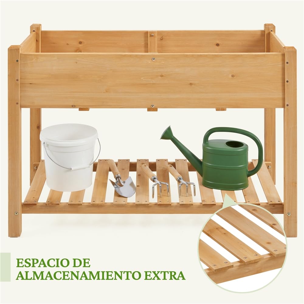 Yaheetech Huerto Urbano 2 Pisos con Estantes Jardinera Elevada de Madera Abeto Mesa de Cultivo para Plantas Flores Balcón Jardín 119x80x57cm