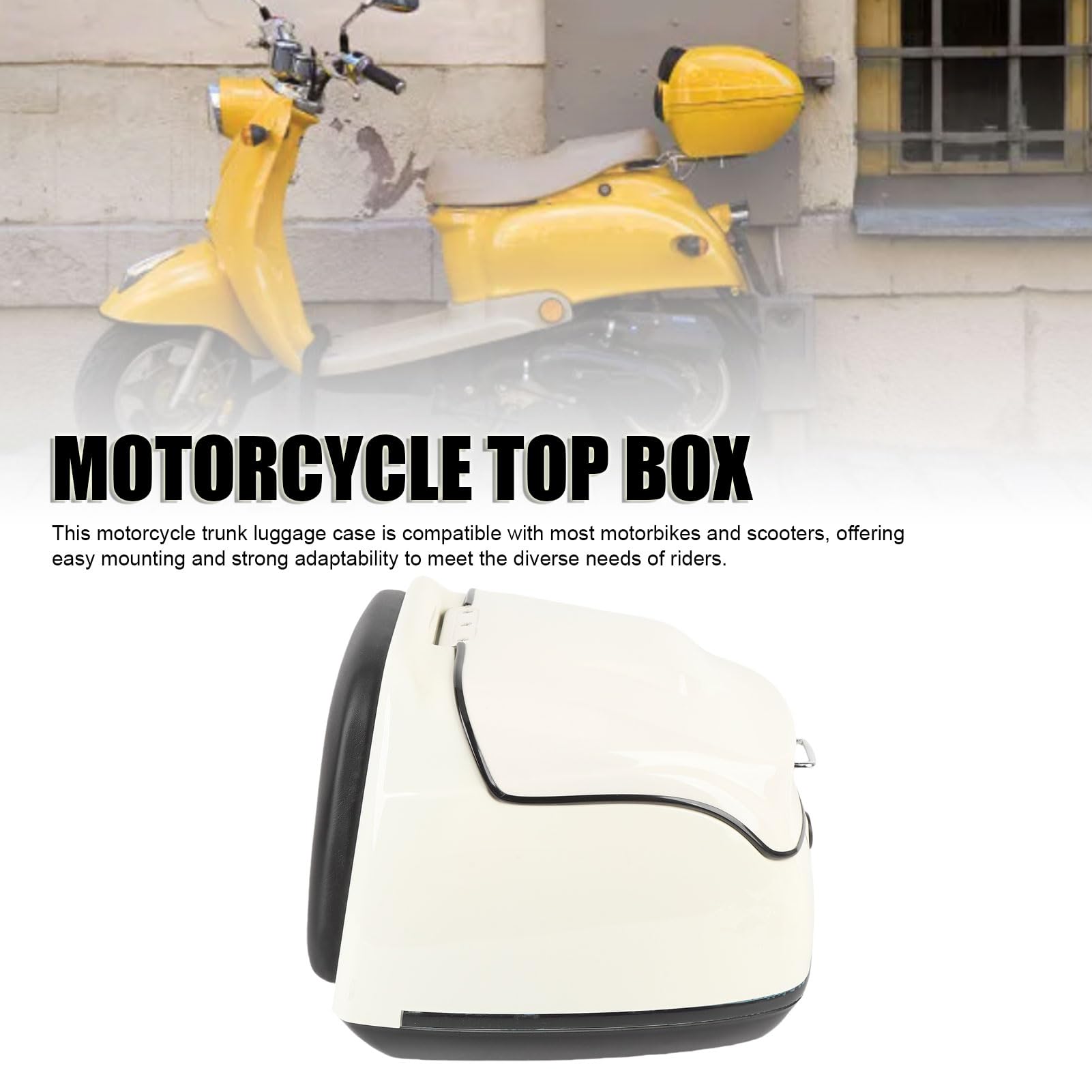 Cocoarm 38L Motorrad-Topbox, Wasserdicht, ABS-Aufbewahrungskoffer mit Schlüsselschloss, Weiß, Universal für Motorräder und Motorroller