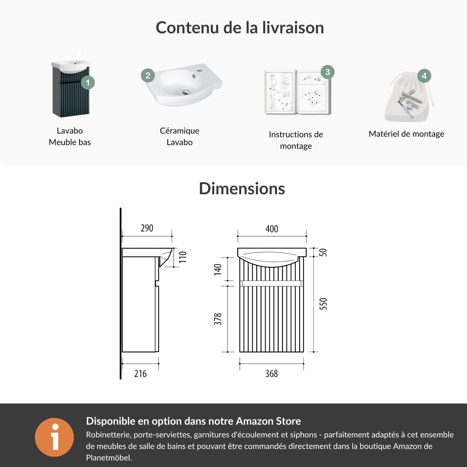 Planetmöbel lavabo avec Meuble Bas 40 cm avec Vasque en céramique, amoire sous-lavabo Suspendu pour Petites salles de Bains et WC invités, Anthracite Mat