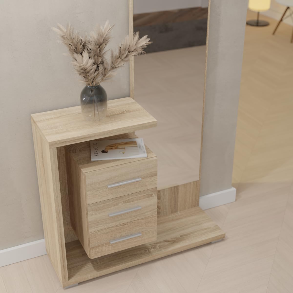Somnia - Mueble Recibidor Vertical, Modelo Celine, Práctico y Funcional, Color Cambria, Medidas: 85 cm Largo x 28 cm Fondo x 190 cm Alto