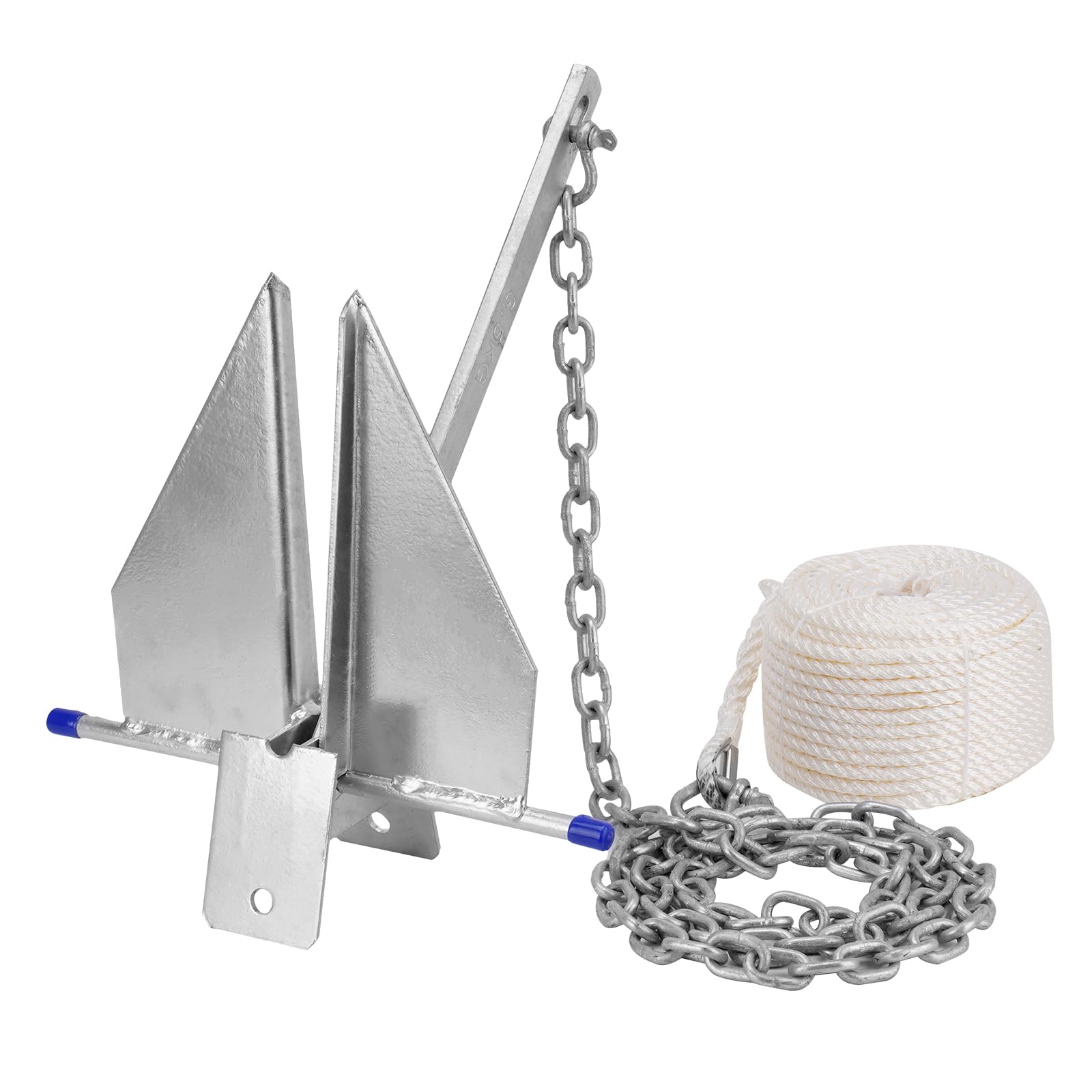 JURPLIX Heavy Duty Boat Anchor Kit, Fluke Style with Chain and Rope Set, Compatible with Pontoon, Deck, Fishing, and Sailboats, Galvanized Steel
