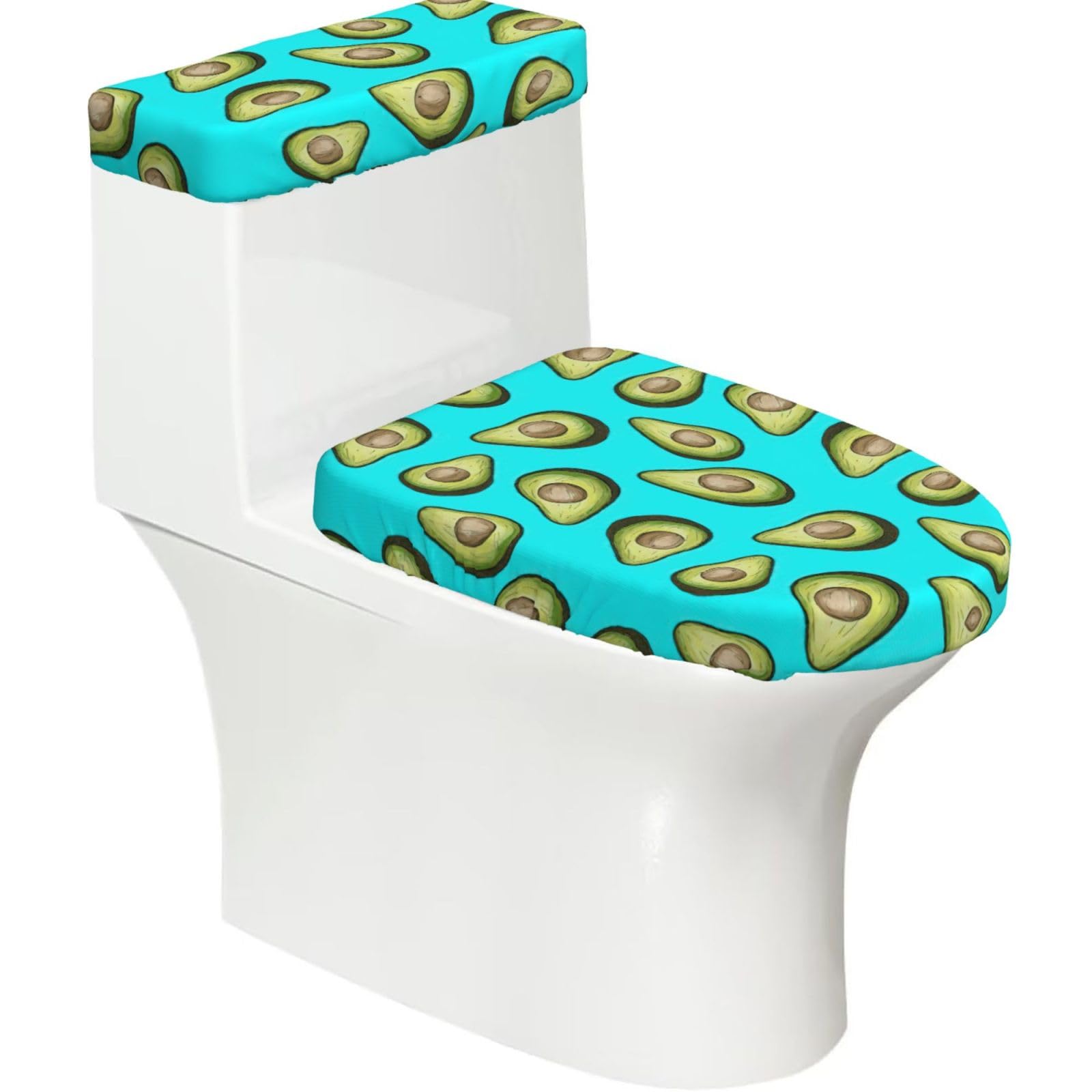 Fresh Tropical Fruit Avocado Print Bathroom Decor Toilet Lid Cover And Tank Covers, Restroom Accessories Fits Most Round
