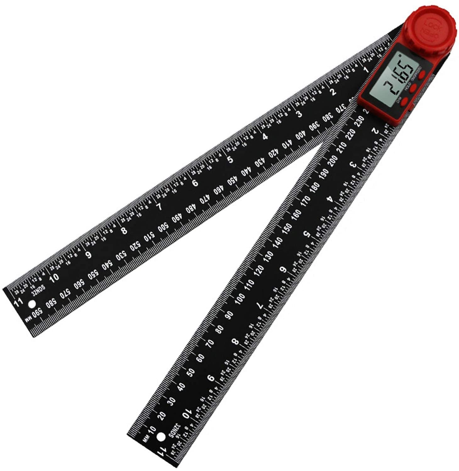 WJJ Righello dell'angolo Digitale, Strumento di misurazione angolare a 2 in 1, Righello angolare a 360 ° 0-300mm Righello Angolo del goniometro Digitale con Display LCD