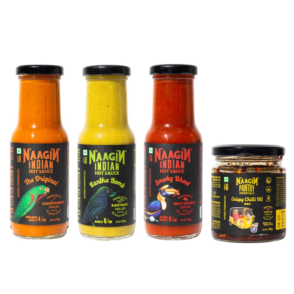 NAAGIN Indian Spice Essentials - Mirchi Maestro - Crispy Chilli Oil (Mild, 140g) & Hot Spicy Chilli Sauce Combo - The Original, Kantha Bomb & Smoky Bhoot (Pack of 3, 230g each) (B09QD1X1K2) Amazon Price History, Amazon Price Tracker