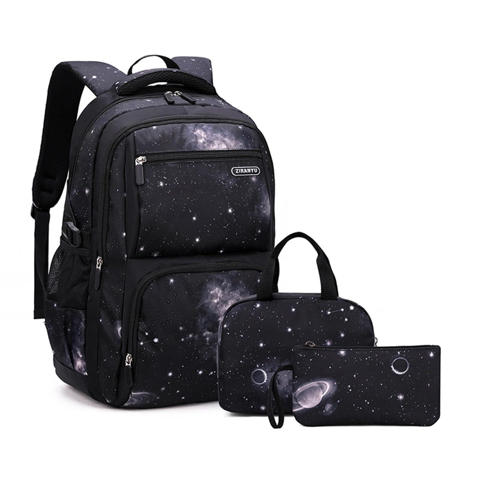 Zaino Scuola Elementare Bambino - Zainetto Bambina,Set di zaini per bambiniresistente zaino scolastico con matita e borsa per il pranzo zaino leggero per studenti(Black2 One Size)