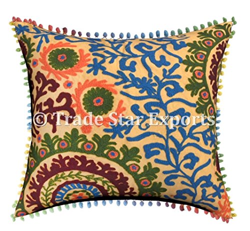 Trade Star Exports Suzani Funda para cojín, Bordado Fundas de Almohada, Euro Sham, diseño, cojín y Mantas, Indian cojín al Aire Libre